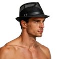 thumbnail image 2 of Men's Short Brim Straw Fedora Hat, Summer UV Protection Sun Hat, Breathable Mesh Trilby Hat Cuban Panama Hat for Dad Father Black-A, 2 of 5