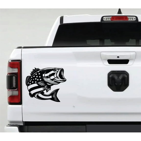 AnyStickerYouWant - American Flag Bass Fishing Vinyl Decal Sticker 2 Compatible with Most Pickup Truck Tailgates USA Sticker American Flag