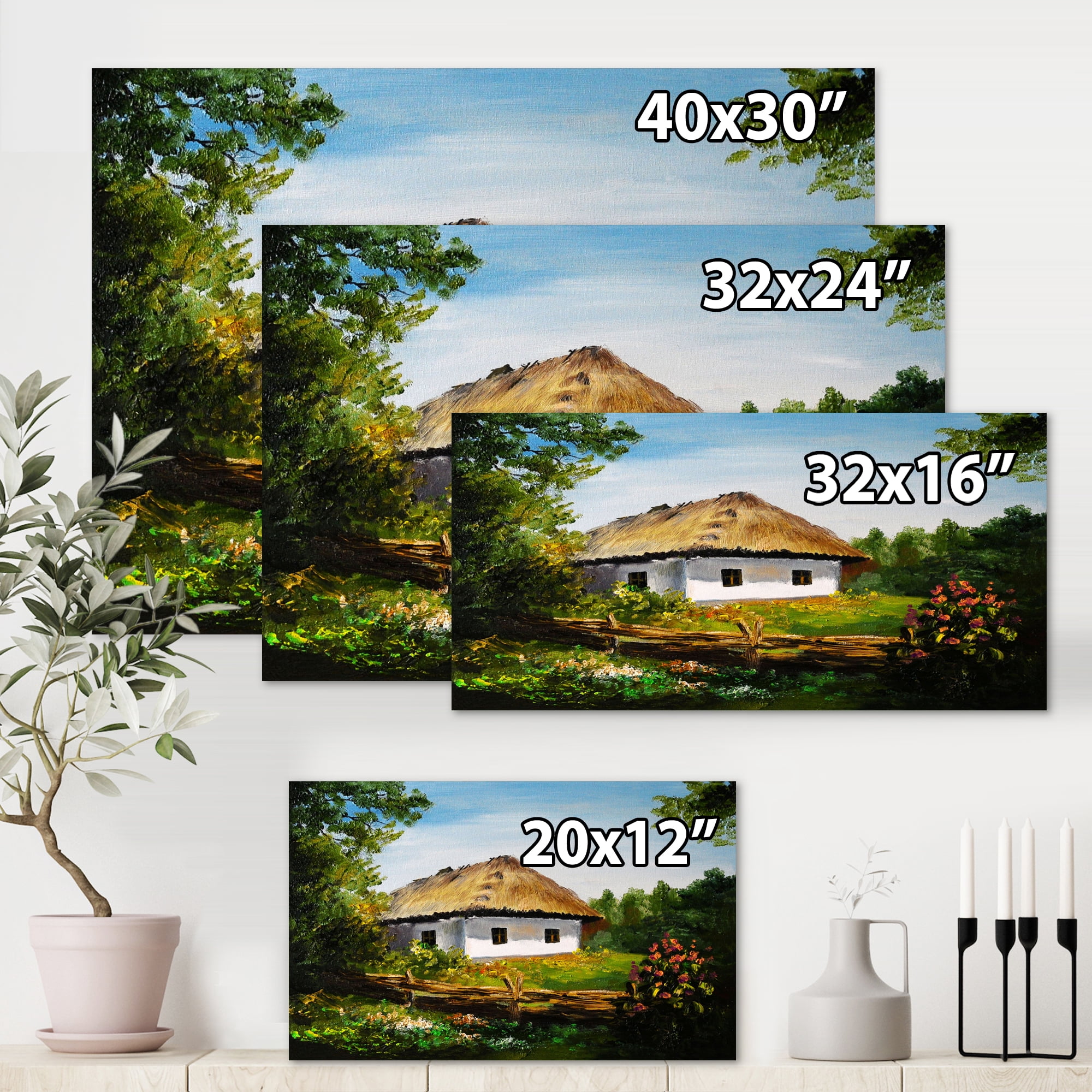 Traditional Cottage At Sunrise In Summer 8 in x 12 in Painting Canvas Art Print, by Designart
