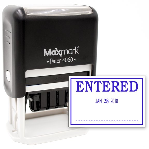 MaxMark Large Date Stamp with ENTERED Self Inking Date Stamp, Large Size - BLUE ink