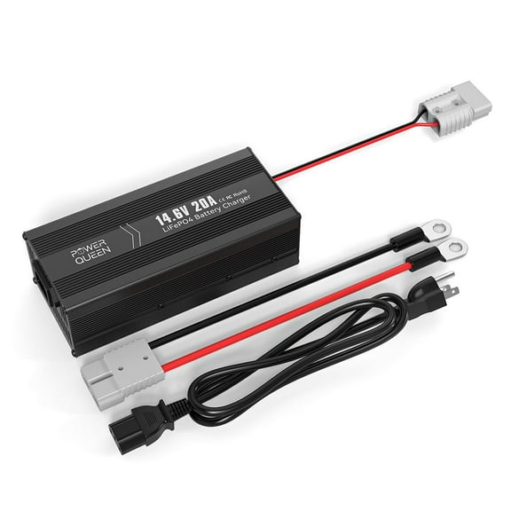 Power Queen 14.6V 20A Smart LiFePO4 Battery Charger for 12V 100Ah 200Ah Lithium Batteries