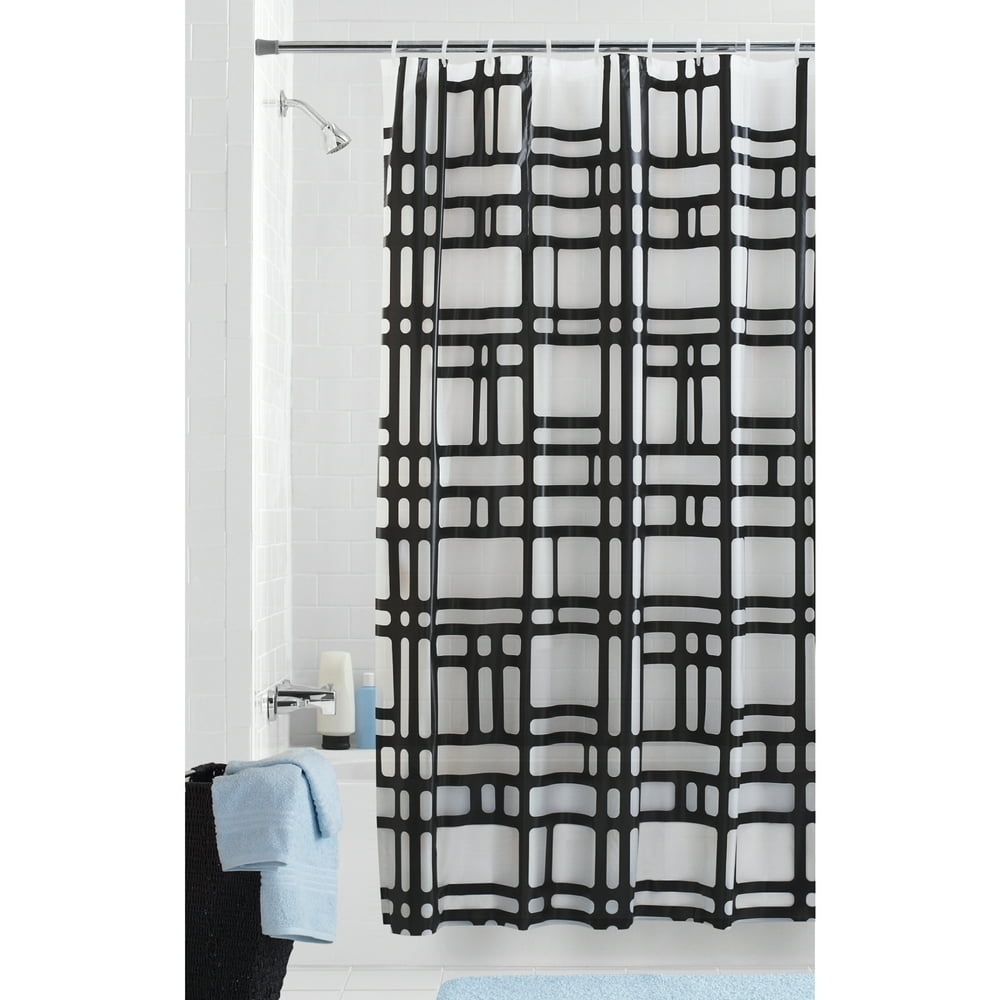 Black PEVA Shower Curtain, 70" x 72", Mainstays Elements Geometric