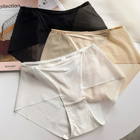 

QWZNDZGRMulberry Silk Crotch Briefs Women s Striped French Thin Slim Sexy Mesh Panties Mi-Rise Comfortable Breathable Lingerie Underwear