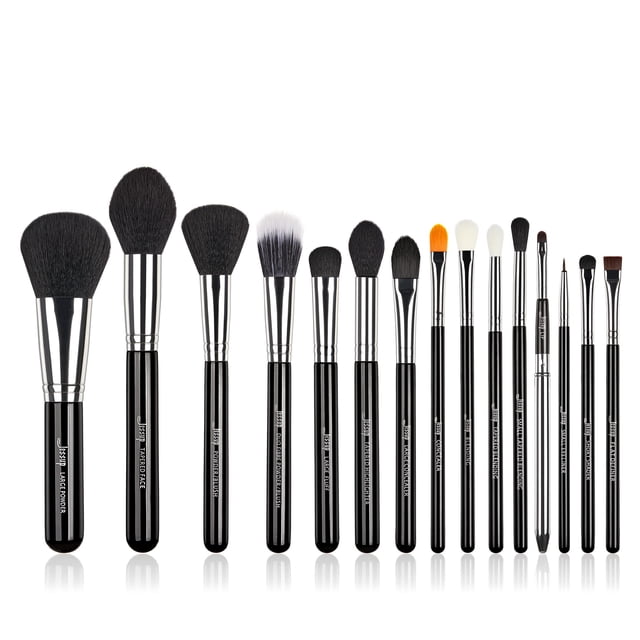 Juego de brochas de maquillaje Jessup Pro de 15 piezas con mango de madera para cabello sintético