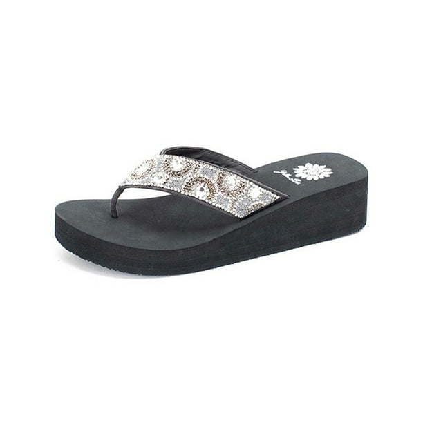 Yellow Box Palmer Cushioned Footbed Wedge Platform Flip Flops Gray (6.5