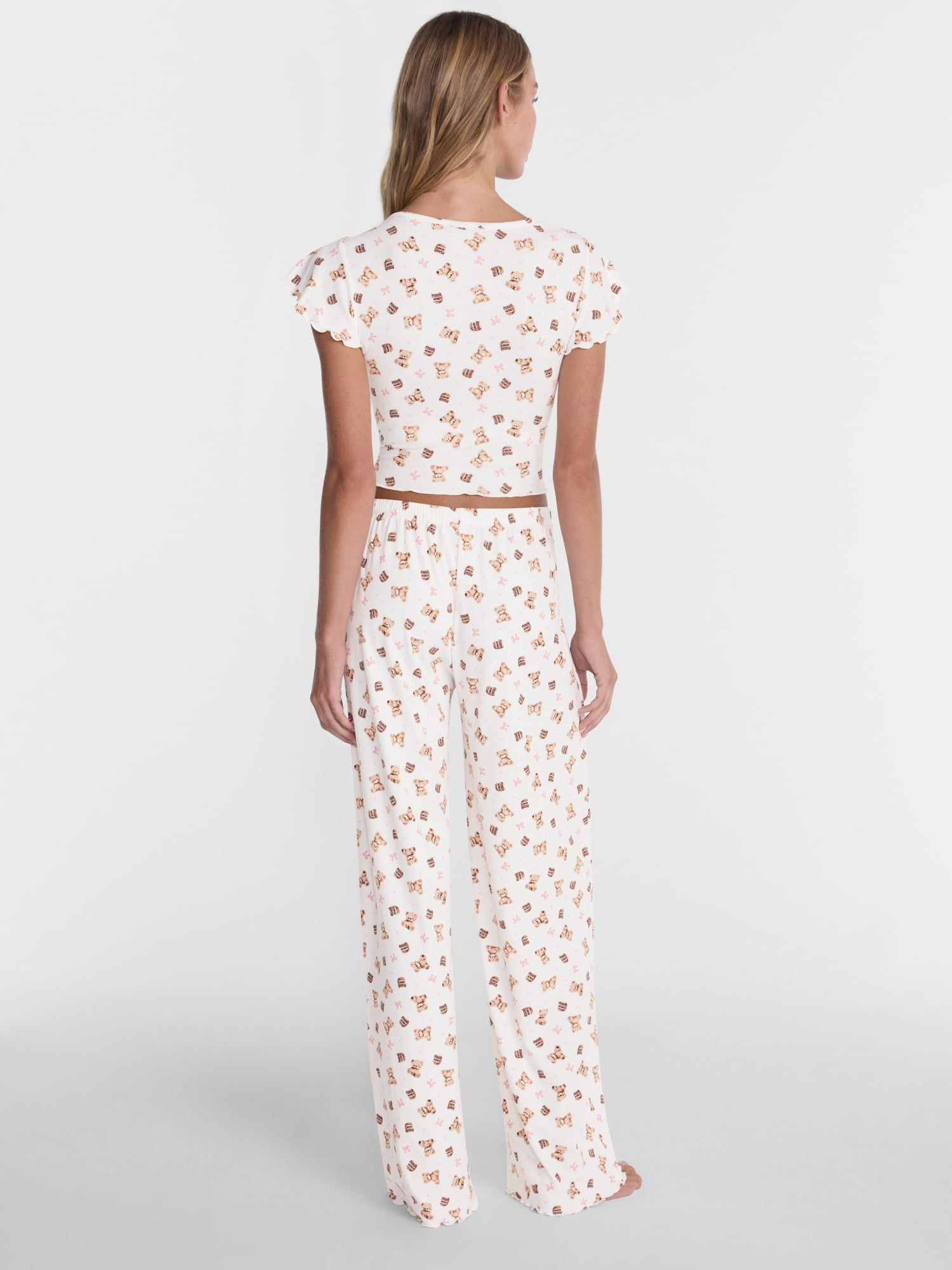 No Boundaries Henley Top and Pants Sleep Set, 2-Piece, Women's XS-XXL