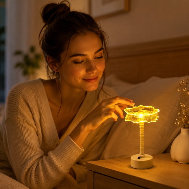 Lámpara de mesa LED con luz nocturna amarilla cálida, decoración compacta para dormitorio, diseño de plástico eficiente en energía, 17.5x8 cm