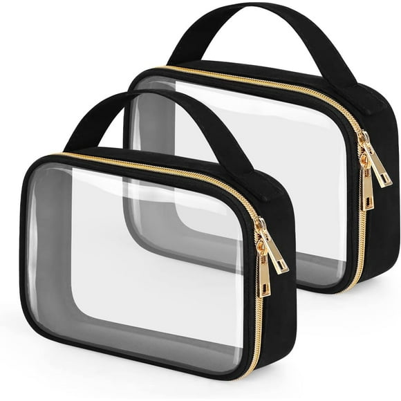 Toiletry Bag, 2 Pack Clear Makeup Bags with Handles, Quart Size Clear Toiletry Bags Black