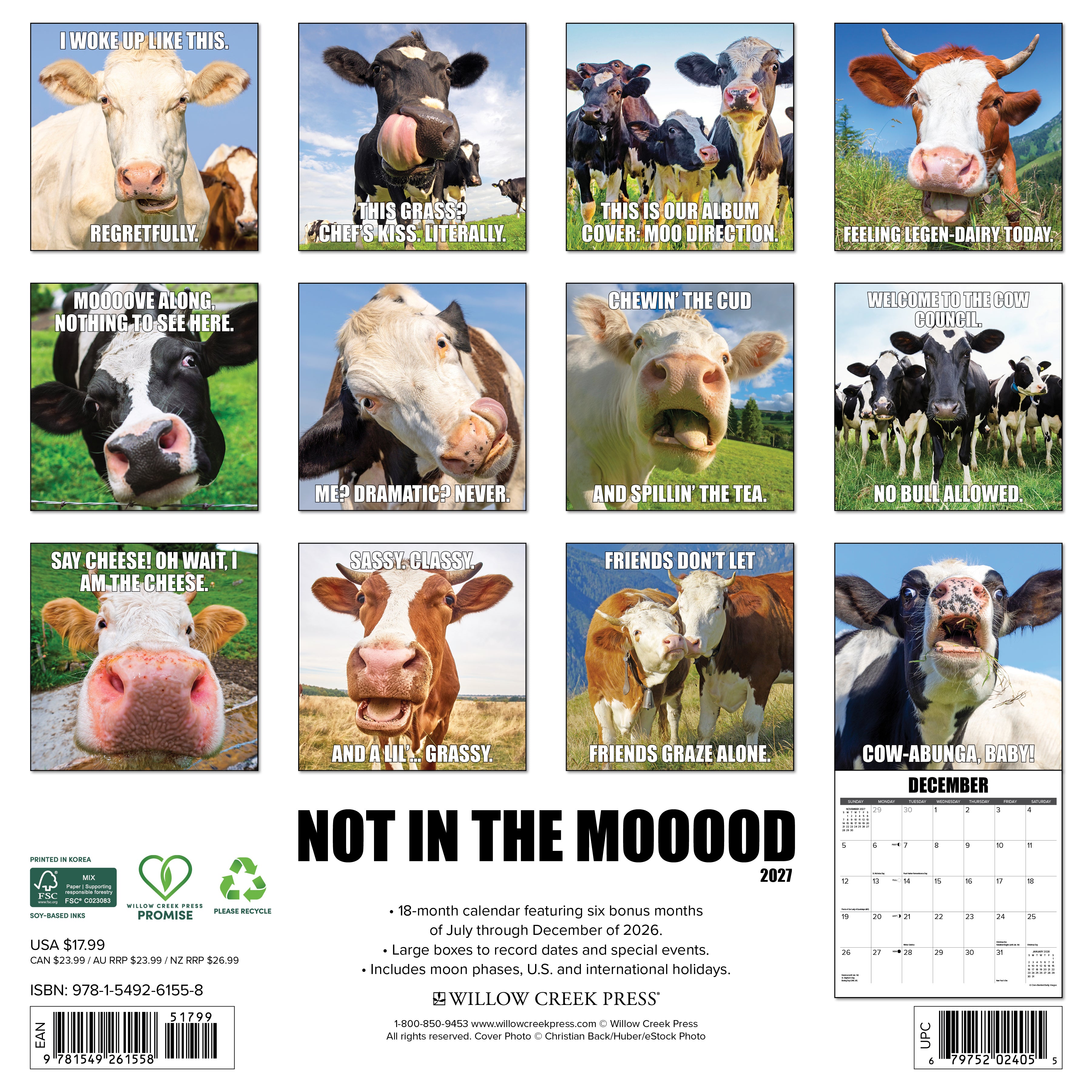 Willow Creek Press, Not in the Mooood 2027 Wall Calendar