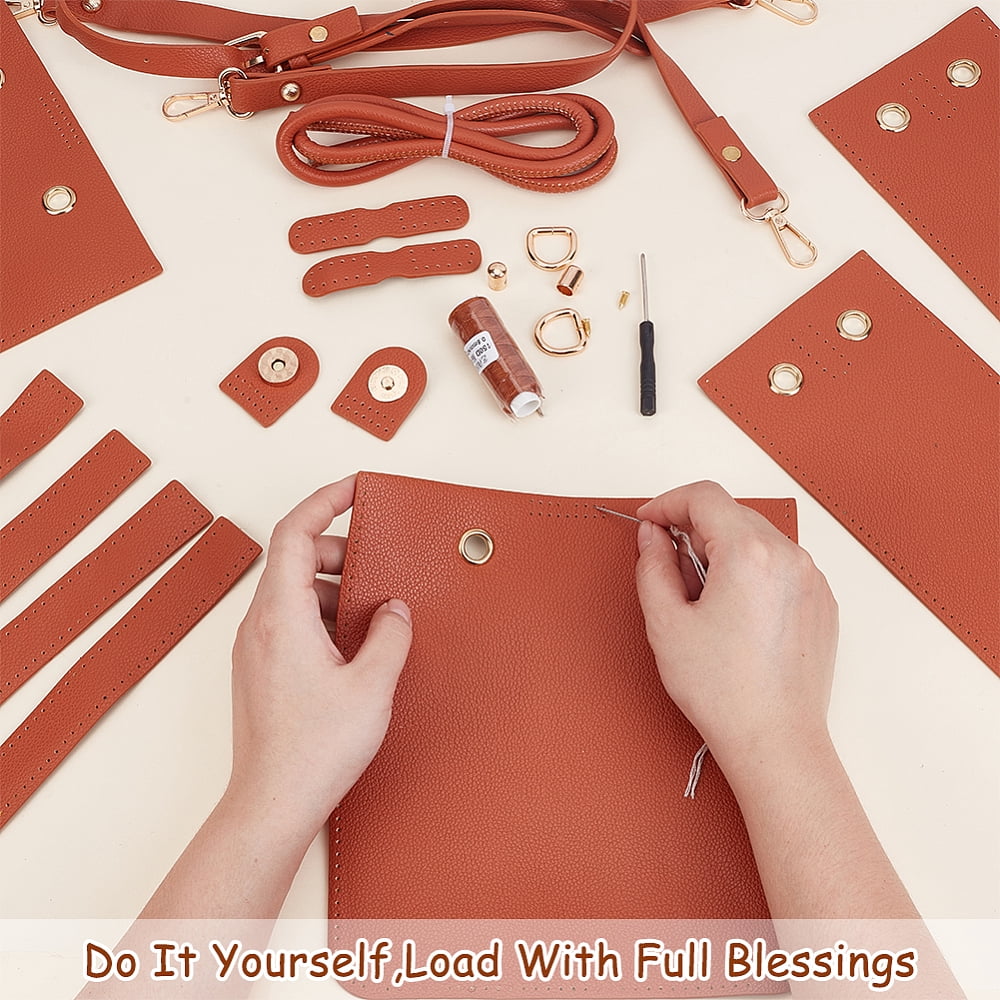 1set DIY Imitation Leather Sew on Women's Crossbody Bucket bag Making Kit including Fabrics D Rings Screw Cord and Needle Screwdriver Sienna Fihished Product: 220x200x100mm
