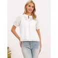 thumbnail image 4 of DARING DIVA Women's Eyelet Tops Puff Sleeve Embroidered Top Mock Neck Shirts XS White, 4 of 6