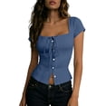 thumbnail image 6 of Favoffer Women's Linen Shirt Front Button Closure Short Sleeve Waist Cinching Slim Fit Breathable Summer Daily Commute Casual Blouse, 6 of 7