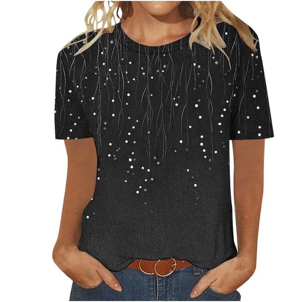 Blusas para las Mujeres Casual Impreso Cuello Redondo Manga Corta Camiseta Top, Tops Cortos para las Mujeres Primavera Verano