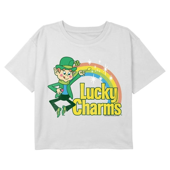 Girl's Lucky Charms Rainbow Spell Graphic Cropped T-Shirt