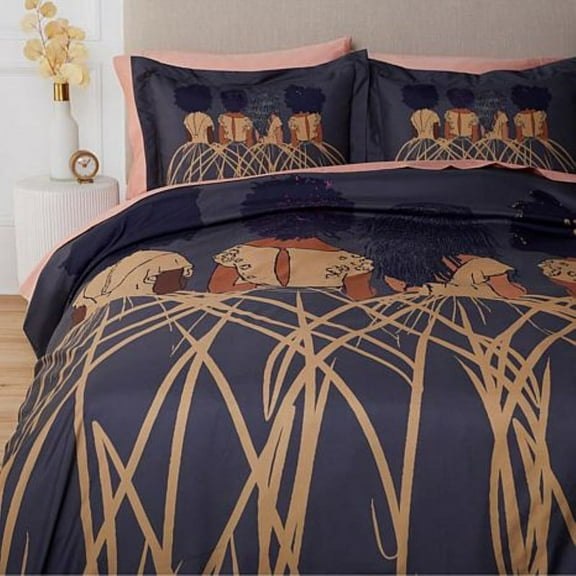 Pardon My Fro Royal Gray Duvet Cover & Pillow Sham 3- Piece Set for Women, Full/Queen Bedding Set