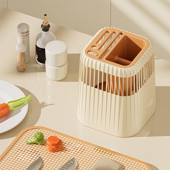 Estante giratorio para utensilios de cocina, portacuchillos con función de drenaje, para palillos, cucharas y tenedores, diseño cilíndrico compacto, ahorra espacio, fácil de limpiar.