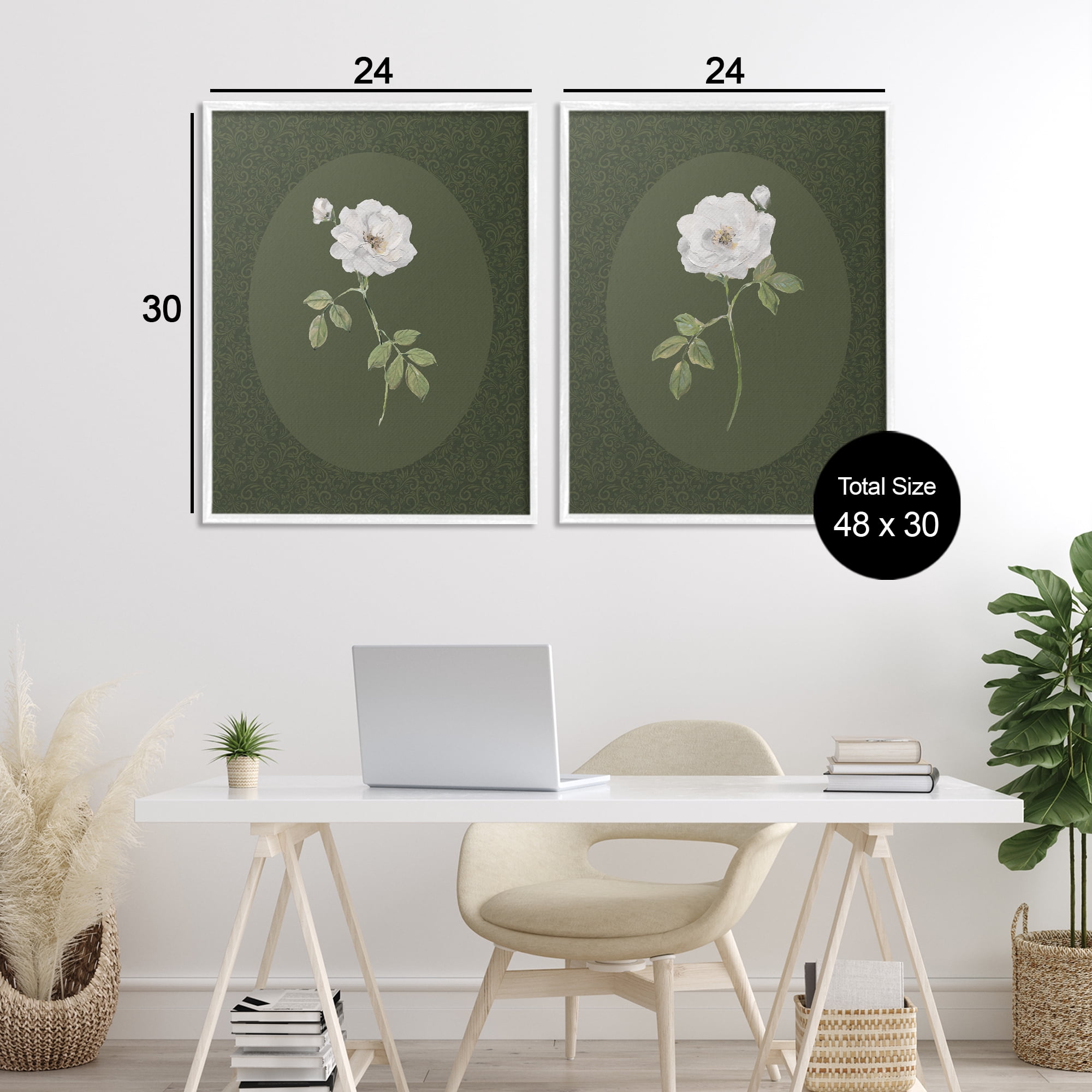 Stupell Industries Ornate Rose Studies over Emerald 2 Piece White Framed Giclee Art Set, design by Sally Swatland