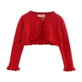 thumbnail image 2 of PINQI Kids T Shirt Blouse Kids Girls' Coat Spring/Summer Solid Color Single Button Long Sleeve Crop Tops Cardigan Birthday School 1-7 Years(Red-b,3-4 Years), 2 of 9