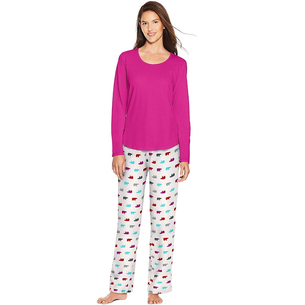 Hanes Women's Knit Tee and Flannel Pants 2Piece Pajama Set Walmart