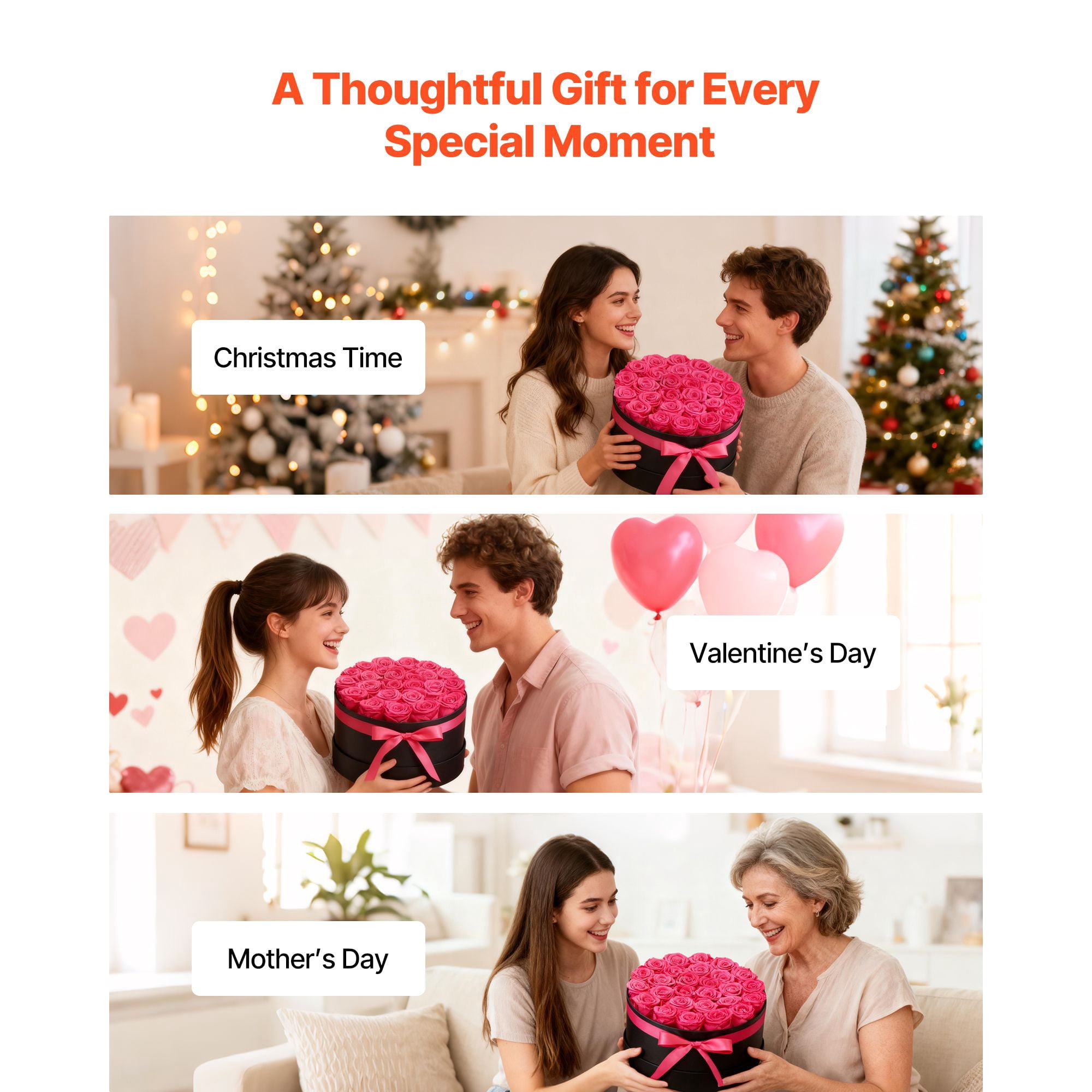 Preserved Roses 27 Real Roses in Round Box, Lasts Up to 3 Years, No Watering Needed, Light Rose Fragrance, Romantic Gift for Valentine's Day Birthday Christmas