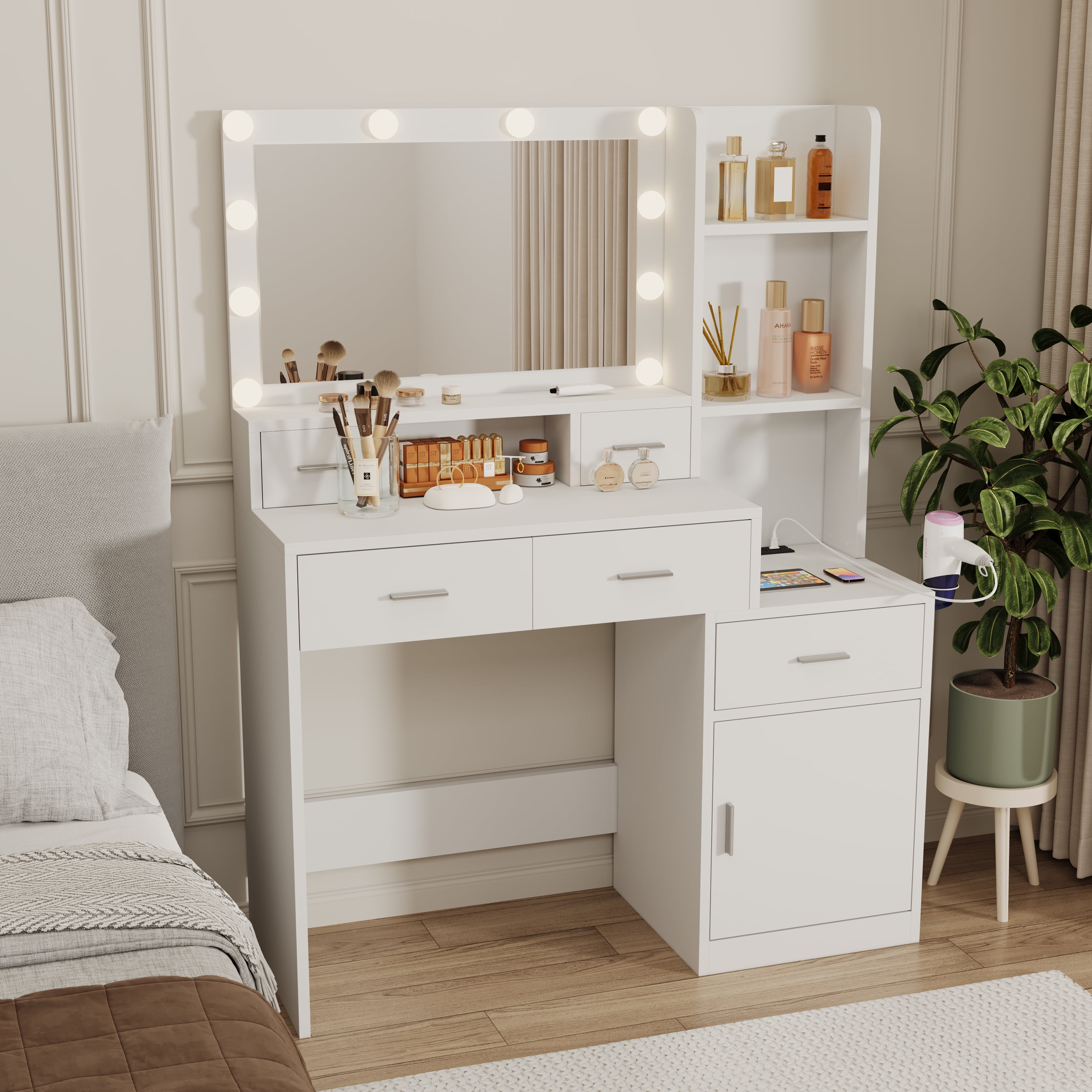 Dressing Table with Mirror Storage Cabinet with Drawers, Dressing Table with for Bedroom