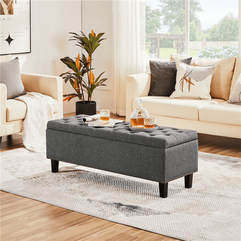 Alden Design 49in Modern Tufted Storage Bench for Entryway Bedroom, Dark Gray Alden Design 49in Modern Tufted Storage Bench for Entryway Bedroom, Dark Gray