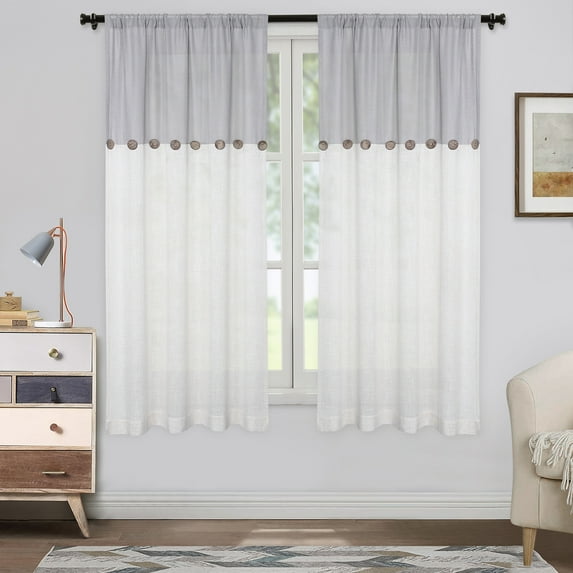 Haperlare Linen Blend Bedroom Curtains 52"x 63" Farmhouse Boho Button Light Filtering Window Drapes for Bedroom Living Room Decor, Gray, Single Panel