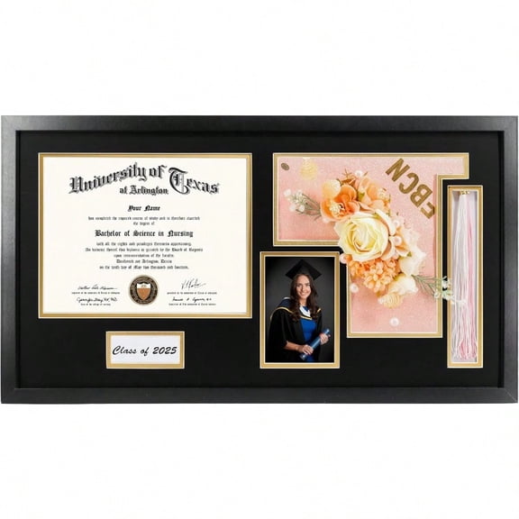 GraduationMall Class Of 2025 Graduation Shadow Box Frame For 8.5x11 Diploma 4x6 Photo With Graduation Cap Tassel Holder Wood Display Case