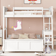 thumbnail image 2 of Bellemave Twin Over Full Bunk Bed with Desk and Storage Drawers, Solid Wood L-Shaped Loft Bunk Bed Frame for Teens Adults (White), 2 of 9