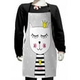 thumbnail image 1 of Cat Kids Apron, Princess Kitten with Meow Text on Shirt and a Crown, Boys Girls Apron Bib with Adjustable Ties for Cooking Baking Painting, Grey Pink, by Ambesonne, 1 of 2