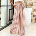 thumbnail image 4 of Womens Pants Elastic Waist Striped Print Lightweight Palazzo Pants Casual Wide Leg Pants with Pockets M, 4 of 7
