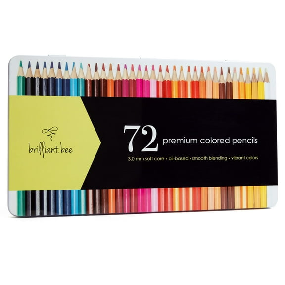 Brilliant Bee – 72 Premium Colored Pencils for Adults – Soft Core, Oil Based, Smooth Blending, Bold Colors – Bulk Professional Set in Metal Case