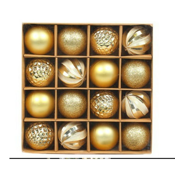 WLOELOEW 6Cm Christmas Ball Decoration Set 16Pcs Glitter Gold Plastic Ornaments For Tree Small Hanging Pendant
