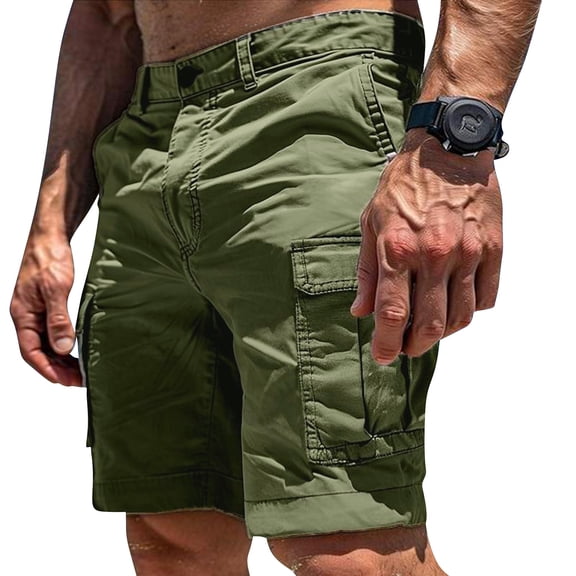 Havenx Military Cargo Shorts for Men Knee Length Elastic Waist Shorts with Multi-Pockets Stretch Button Pant Outdoor Hiking Camping Relaxed Fit Casual Wear,Camouflage Green XL