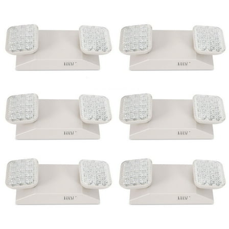Aiqidi 6 Pack Dual Head LED Emergency Lights IP30 Protection 360° Adjustable Safety Lamp Emergency Exit Light   Backup Battery