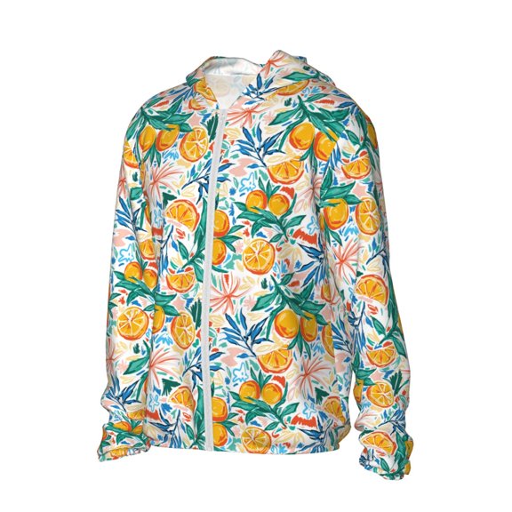 Uemuo Colorful Fruits Pattern Women's Full Zip UPF 50 Sun Protection Hoodie Jacket Long Sleeve Sun Shirt Hiking Outdoor Performance with Pockets-