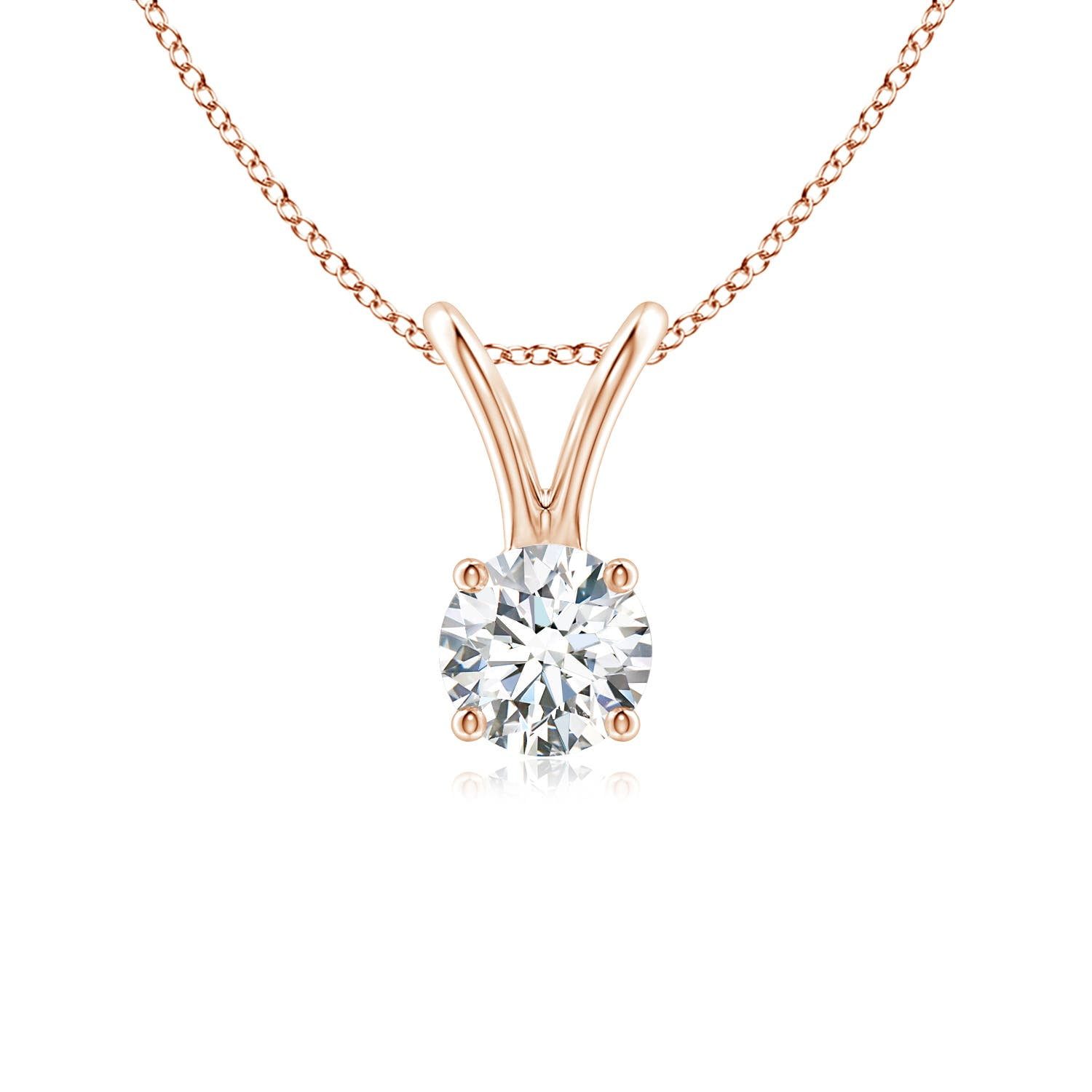 ANGARA Natural Diamond Solitaire V-Bale Pendant in 14K Rose Gold for Women (Size-4.1mm| Color-G| Clarity-VS2) | April Birthstone, Anniversary, Jewelry Gift for Women | Natural Diamond Necklace