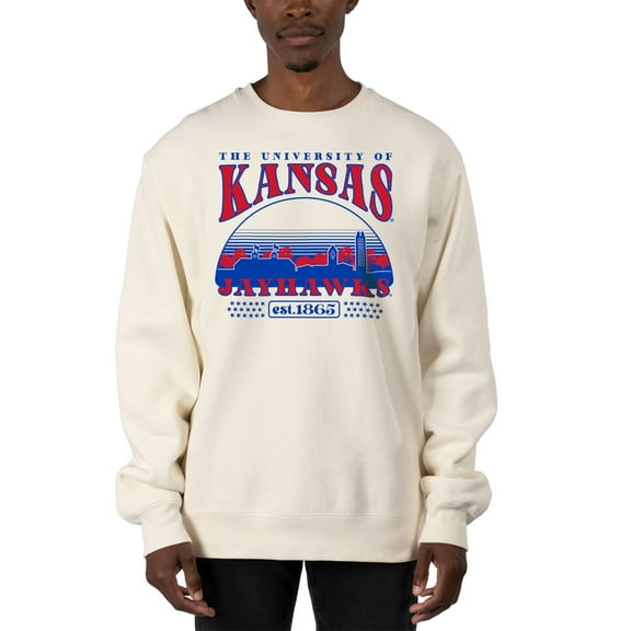 Men's Uscape Apparel Cream Kansas Jayhawks Premium Heavyweight Pullover Sweatshirt