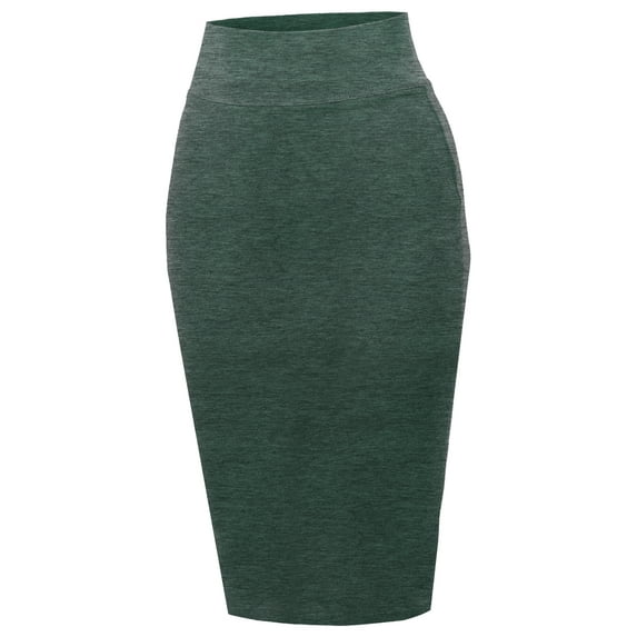 A2Y Women's Basic Solid Ponte Knee Length Slit Techno Span High Waist Pencil Skirt Heather Teal 2XL