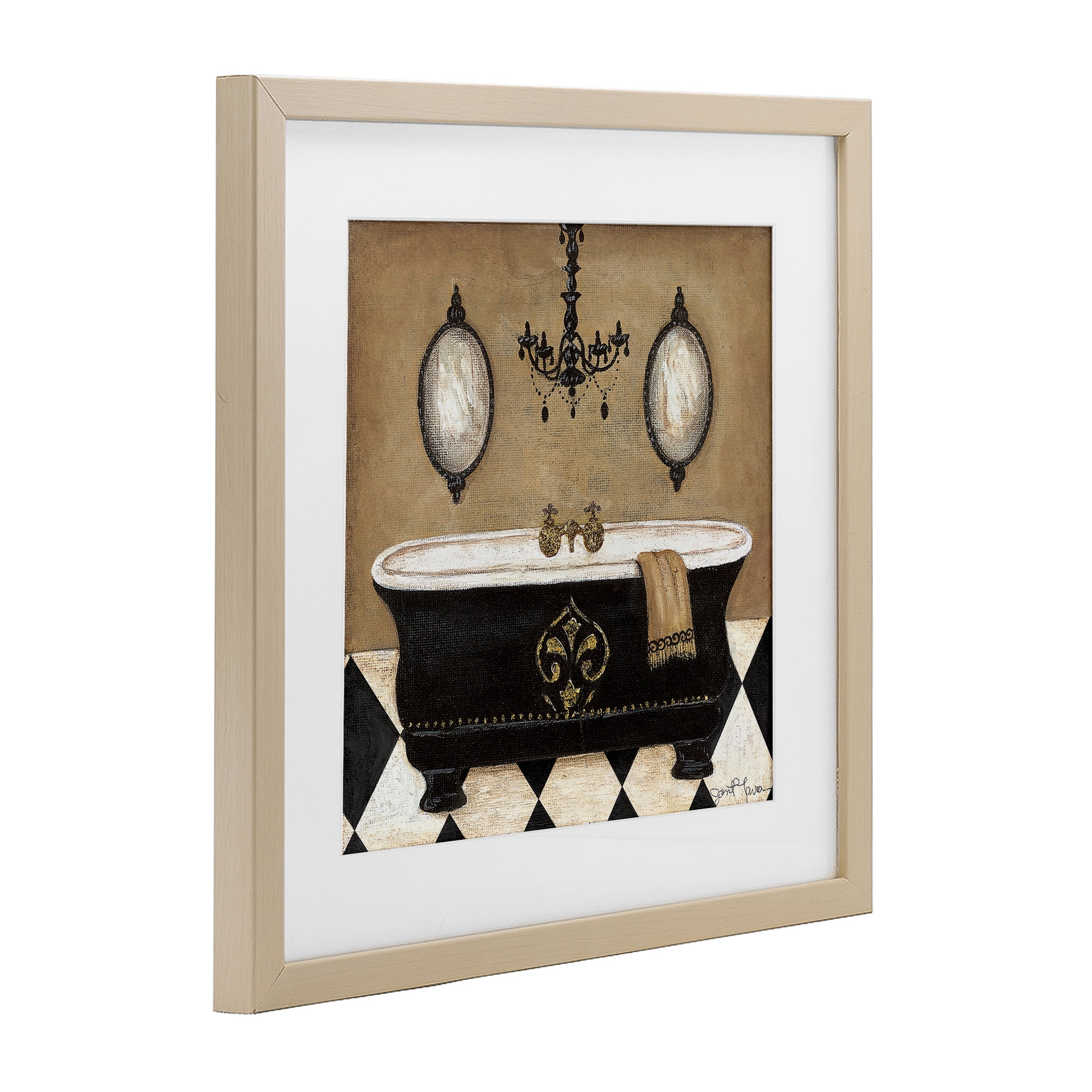 Stupell Industries Elegant Bathtub & Chandelier Birch Framed Print Under Glass, design by Janet Tava