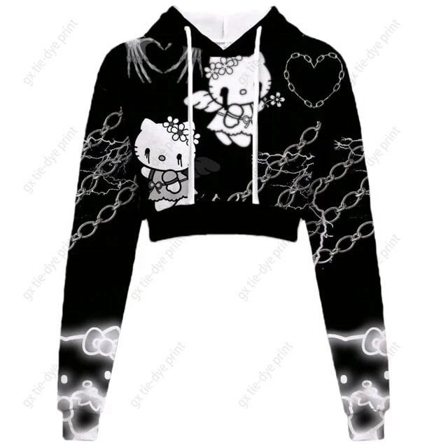 Nouveau SweatyRocks de Mode Cartoon pour Femmes, Imprimé Hello Kitty, Manches Longues, Crop Top, Sweat à Capuche Chat Kitty, Vente Chaude Y2K