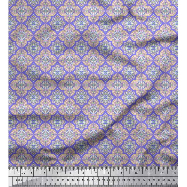 Soimoi Purple Rayon Fabric Filigree Damask Printed Craft Fabric by the Yard 42 Inch Wide