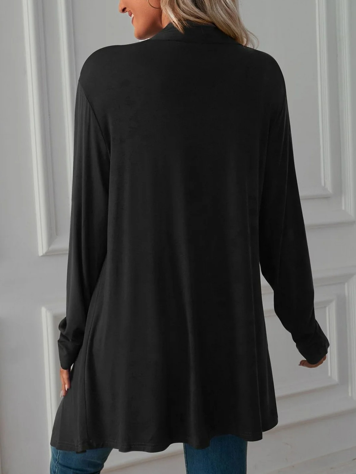 Mengpipi Women's Long Sleeve Cardigan Sweater With Irregular Hem photo 2