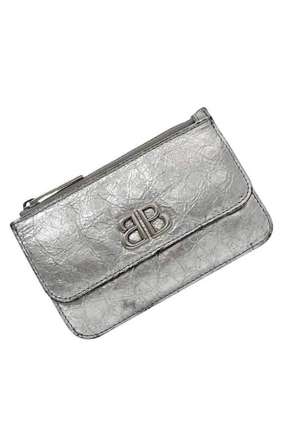 Pre-Owned Balenciaga card holder/coin case f-24080 Silver Monaco 765420 Leather coin... (Good)