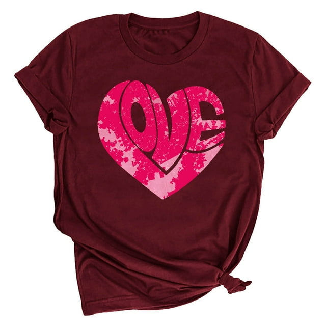Meichang Hauts pour Femmes T-Shirt de la Saint-Valentin Cœur Graphique T-Shirts Mignons Hauts de Vacances T-Shirts Manches Courtes Col Rond Mode 2025