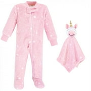 Hudson Baby Infant Girl Flannel Plush Sleep and Play and Security Toy, Pink Unicorn, 3-6 Months