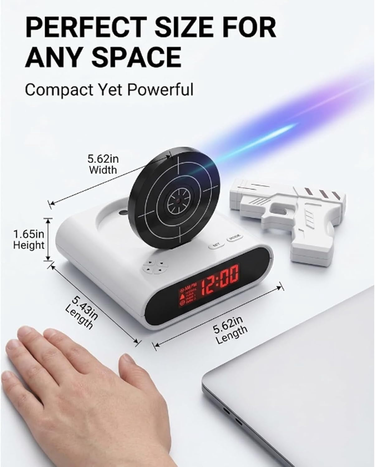 Gun and Target Alarm Clock, Interactive Shooting Game Wake-Up Clock, Digital Shot Timer with 2 Alarm Modes & LED Display, Personalized Runaway Clock for Heavy Sleepers Bedroom Home (Black)