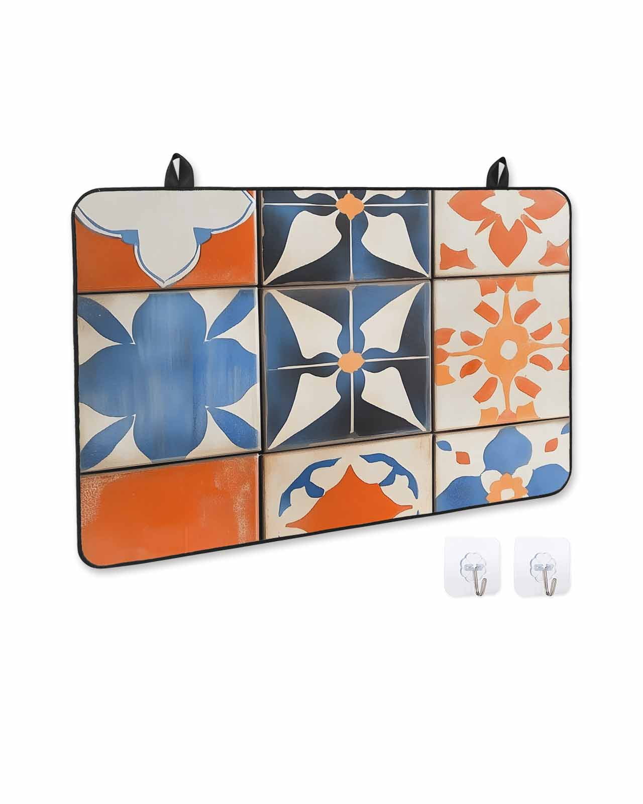 nqOlkjepod Large Induction Cooktop Protector Mat 36"x21", Orange Blue Stove Top Covers for Electric Stove, Boho Petals Flower Geometric Abstract Stove Burner Cover Mats, Glass Top Stove Cover