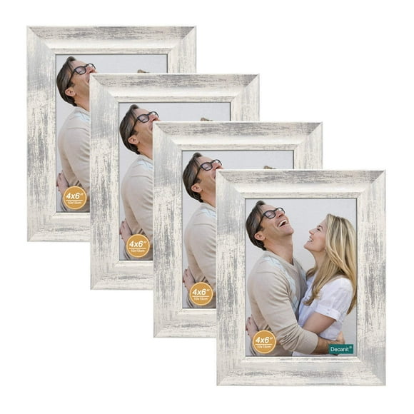 DECANIT 4x6 Picture Frames Rustic Distressed White Wood Pattern High Definition Glass for Table Top Display and Wall Mounting Photo Frame?Pack of 4
