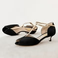 thumbnail image 2 of FSJ Women Adorable Kitten Low Heel D'Orsay Pumps T-Strap Peep Toe Ankle Strap Sandals Vintage Dance Dress Shoes Size 7 Black, 2 of 4